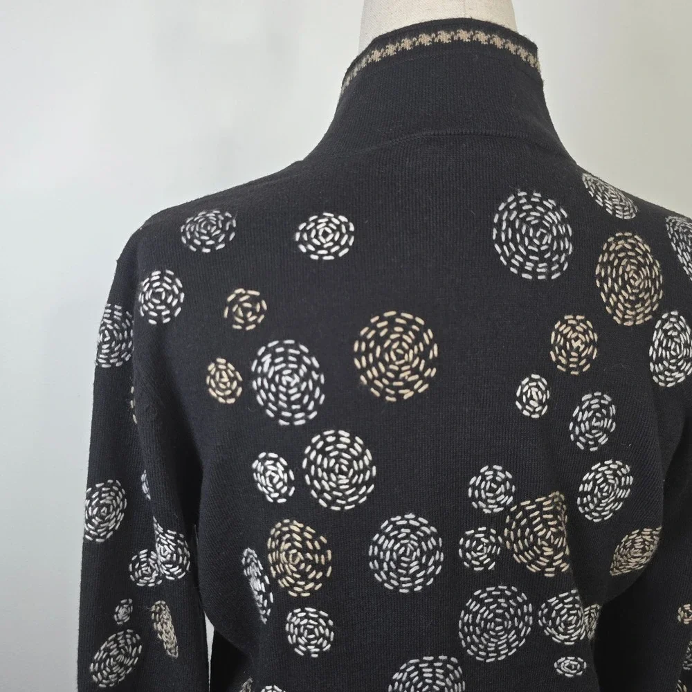 Nic + Zoe Black Swirl Circle Knit Mock Neck Cardigan Sweater Womens Medium